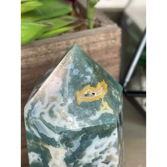 Moss Agate Druzy Tower Polished Stone Crystal - Picture 8 of 10